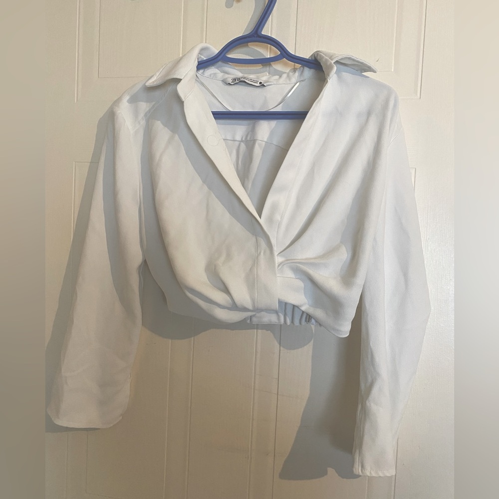 Zara crop work shirt top XS